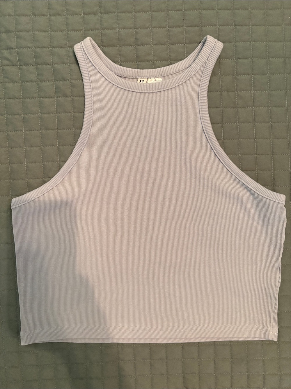 Ribbed High Neck Crop Tank Top — Light Baby Blue